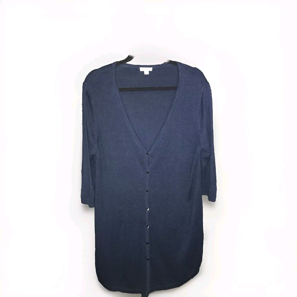 J. Jill Linen Blend Cardigan‎ Size Medium Blue Button Front Long Sleeve V-Neck